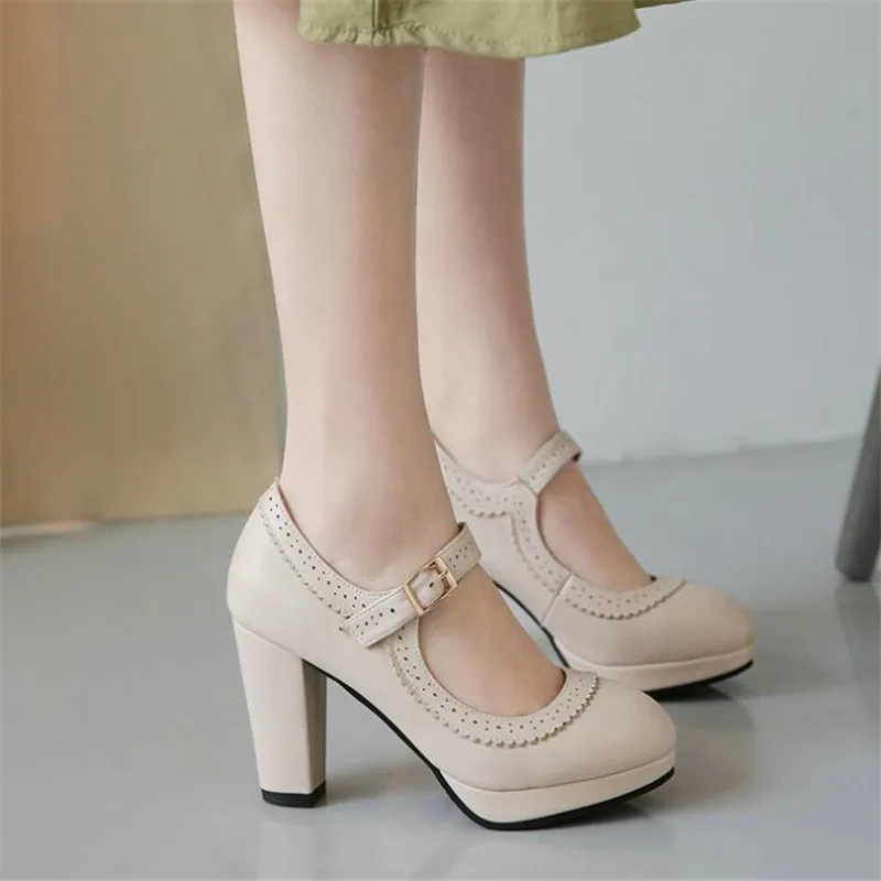 Large Size32-43 Women Pumps Sweet Bows Princess Platform High Heels Girls Mary Janes Lolita Pumps Round Toe Party Wedding Shoes