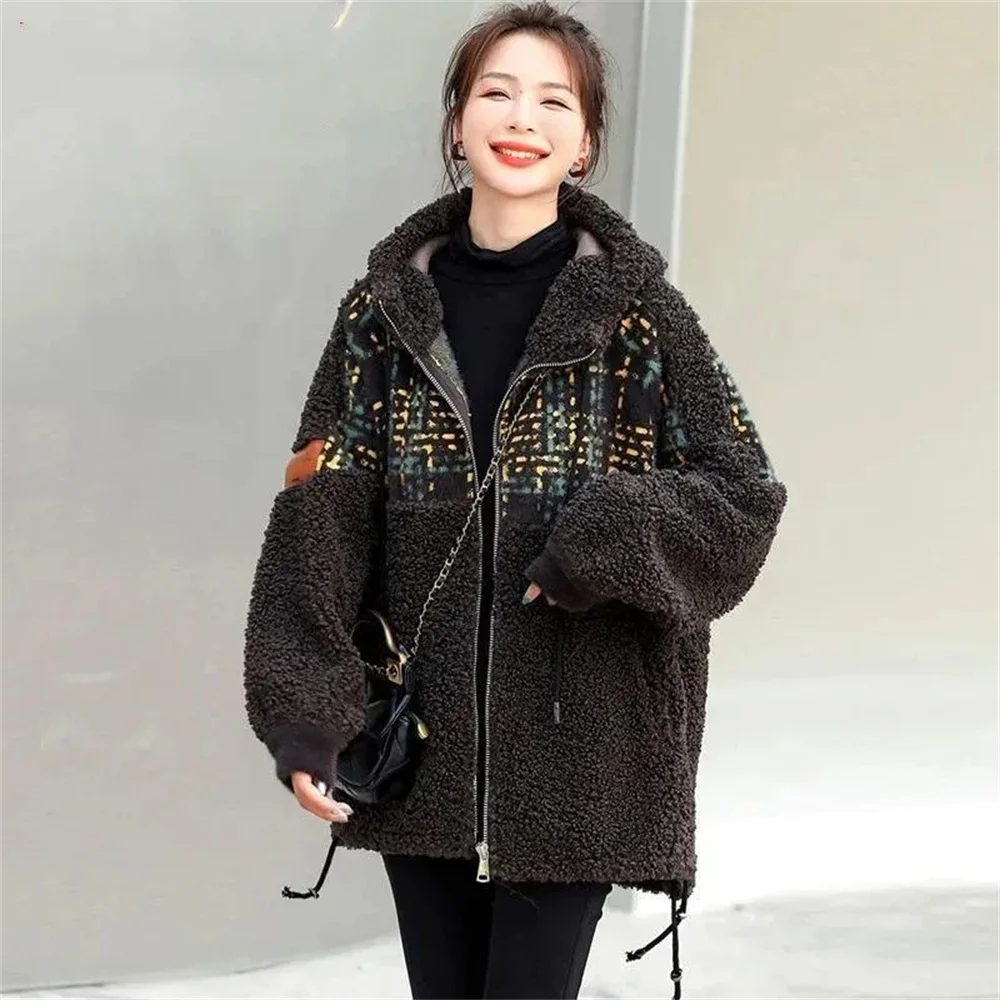 Autumn/Winter Women Fragrant Wind Fried Street Retro Hooded Loose Coat Female Korean Versatile High Grade Drawstring Plush Coat