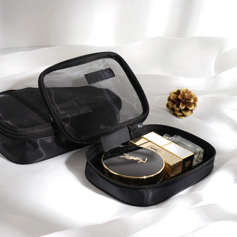 1/3 قطعة حقيبة مستحضرات تجميل النساء بلون سستة حقيبة مستحضرات التجميل شبكة شفافة عادية السفر المحمولة غسل صغير أكياس التخزين