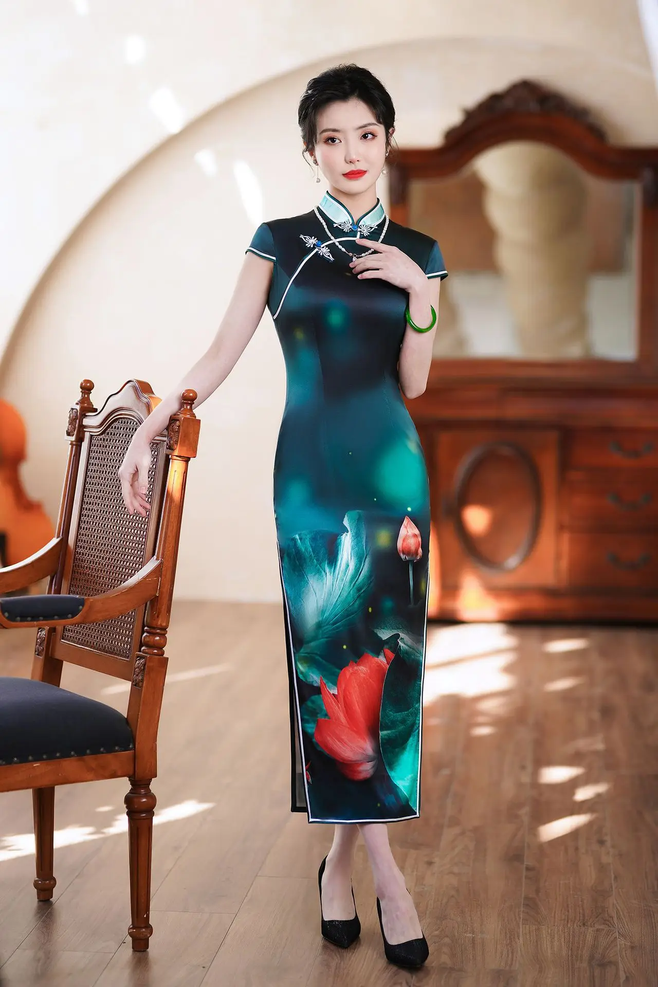 High Quality Real Silk Qipao Cheongsam Top Skirt Evening Party Special-Interest Design Sexy Daily Traditional Clothing Lady