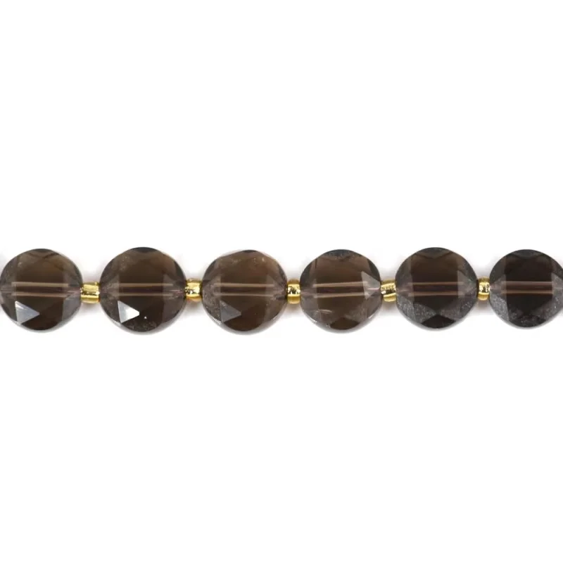 

Smoky Quartz Beads Strand Faceted Flat Round 8mm Natural Semiprecious Stone For Jewelry Making DIY Bracelet Earrings