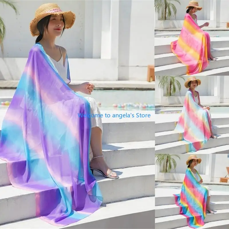 X4YC وشاح طويل للرقص الشرقي 180 × 100 سم شفاف للرقص شال شيفون لتغطية الشاطئ