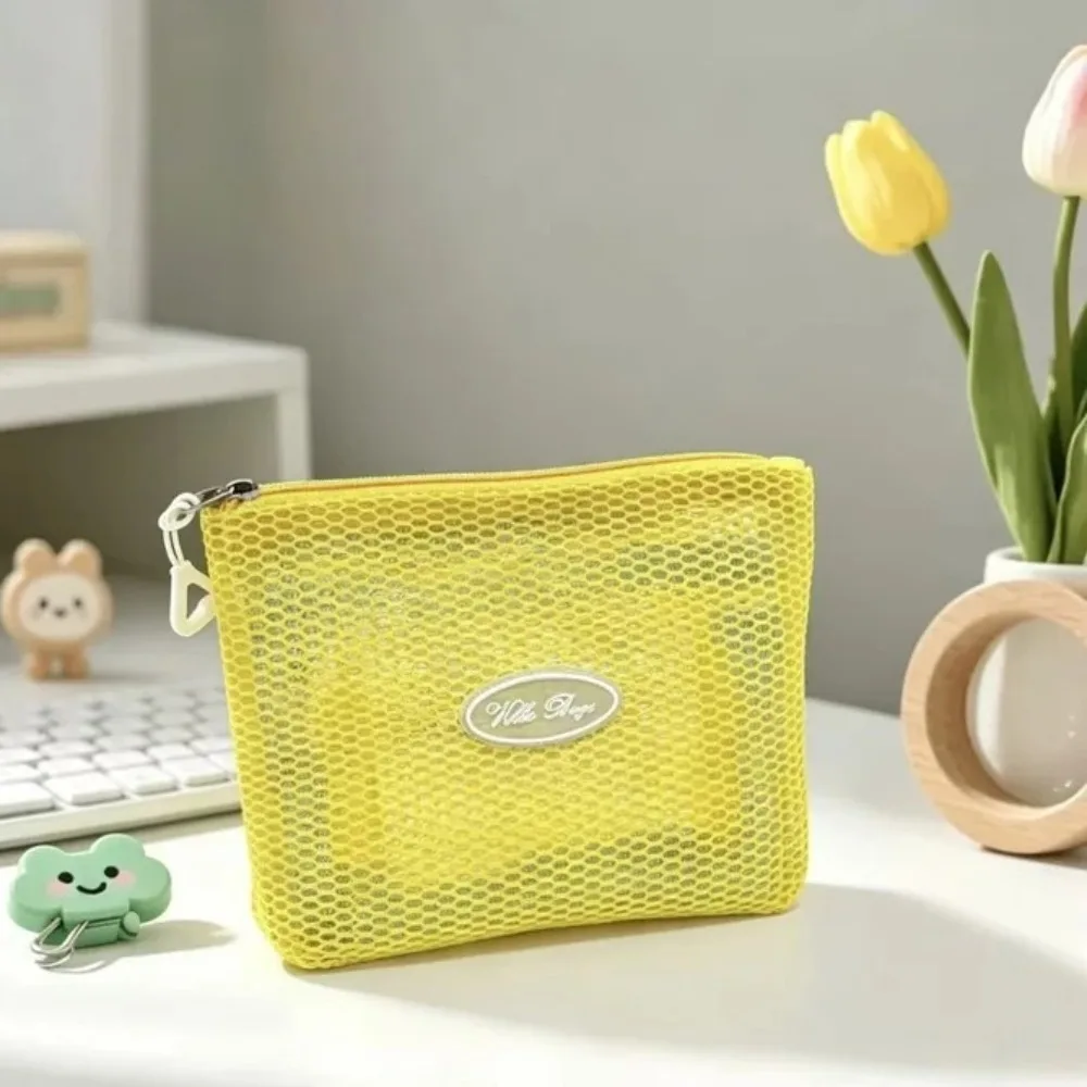 Gifts Mesh Makeup Pouch Zipper Closure Lightweight Cosmetic Organizer Candy Color Large Capacity Coin Purse Desk Storage