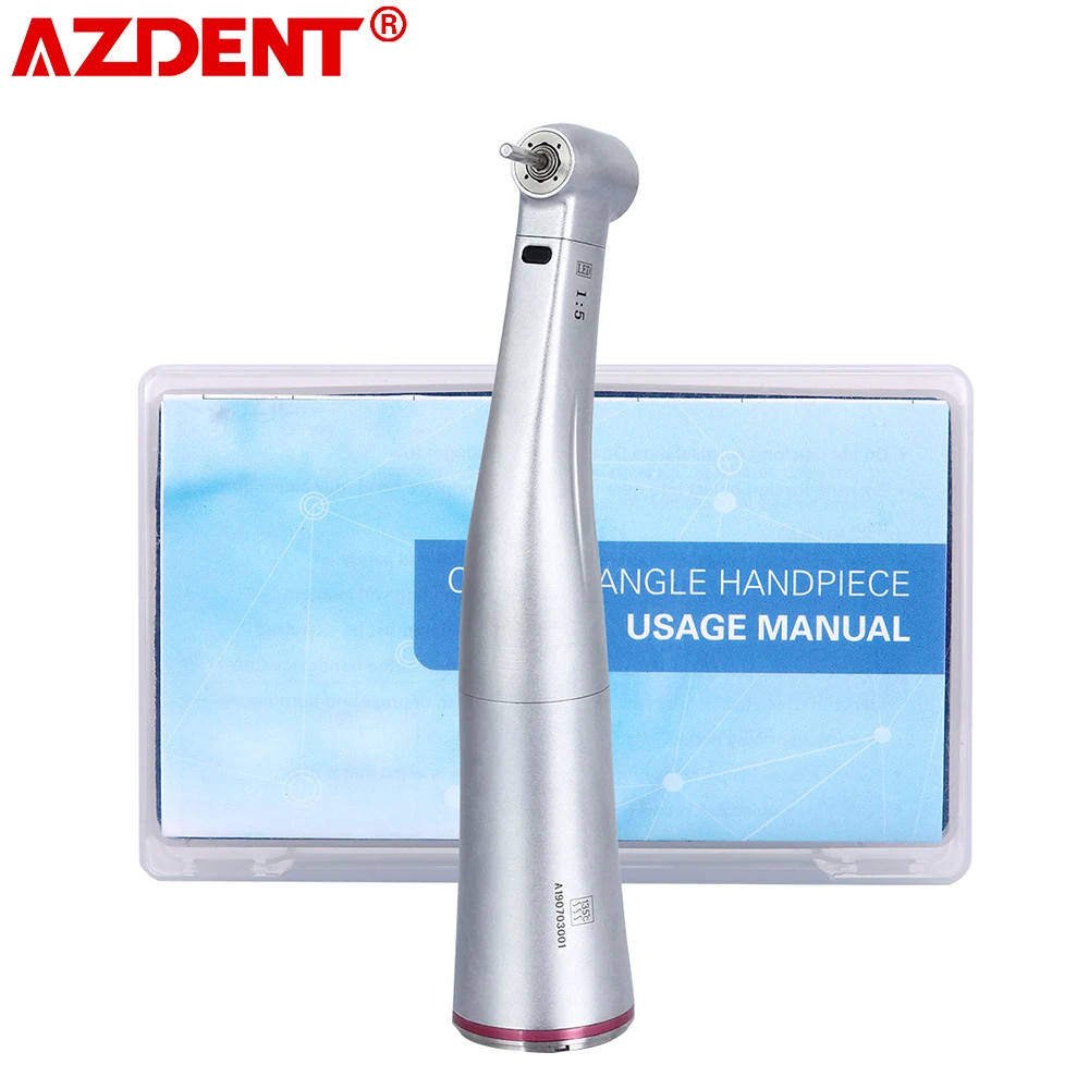 AZDENT Dental 1:5 Fiber Optic Increase Contra Angle Handpiece Internal Four Way Spray E-type Red Ring Dentistry Equipment