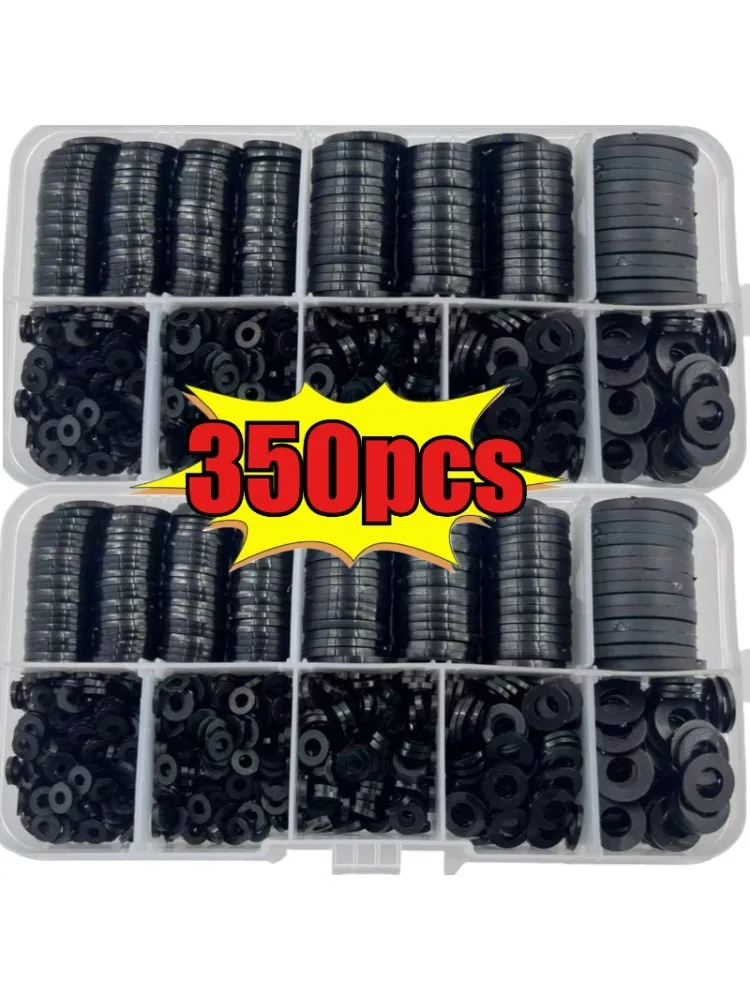 350 Stuks Zwart Nylon Platte Pakking Set M2 M2.5 M3 M4 M5 M6 M8 Plastic Nylon Afdichting Pakking Sorteren Kit - afbeelding 2