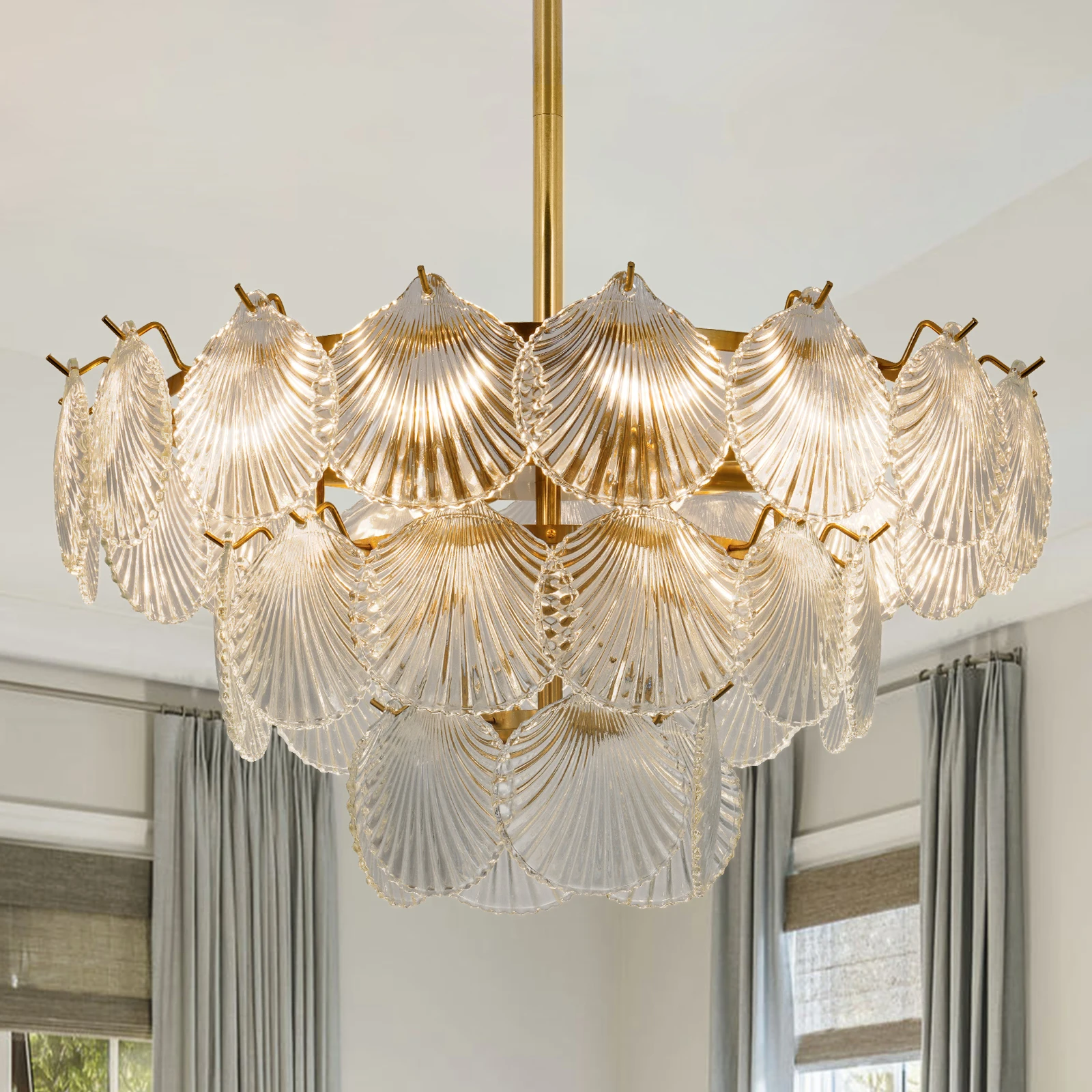 Creative Shell Shaped Glass Lampshade LED Chandelier Living,Room,Bedroom Personalized Simple Decorative Lighting Gold