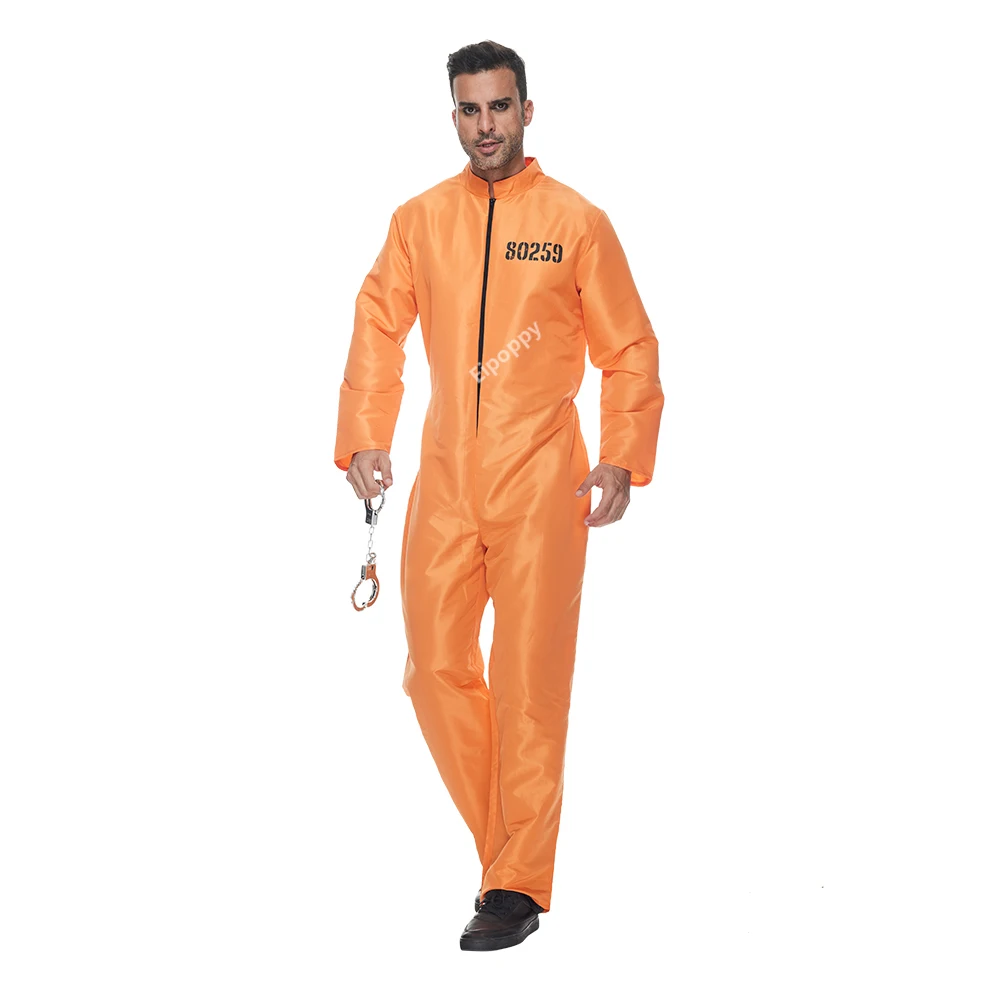 Prisoner Costume Adult Prison Jailbird Cosplay Outfit Criminal Uniform Carnival Party Purim