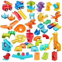 Marble Race Run Big Building Blocks Crazy Rolling Ball Compatible Slide Dinosaur Tunnel Animal Bricks Parts Accessory Kids Toys