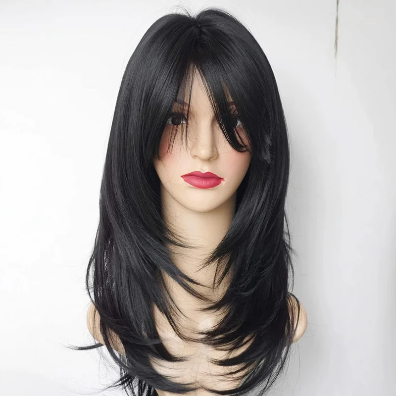 

Wig: Fashionable synthetic hairpiece for European and American women, long straight brown hair, multi-layered, available in mult