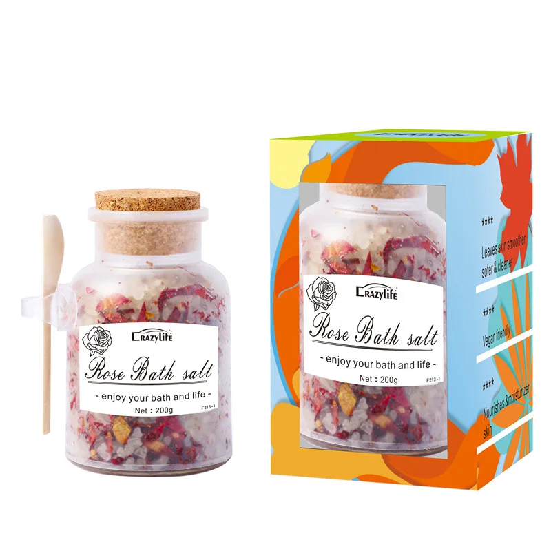 Rose dried flower bath salt exfoliates moisturizes scrub coarse salt bath Promote blood circulation Health Promotion Skin care