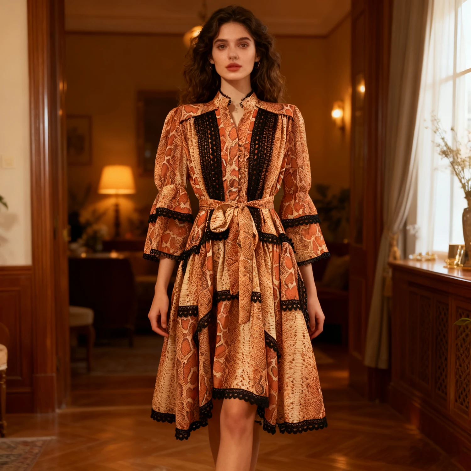 

Сексуальное платье с кружевной отделкой, женская осенняя утягивающая юбка с поясом, длинное платье в стиле ретро, повседневное женское платье из полиэфирного волокна