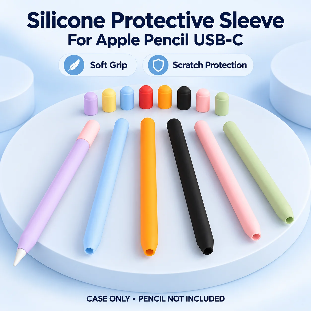Two-Tone Silicone Protective Sleeve for Apple Pencil USB-C, Soft Anti-Slip Stylus Cover with Removable Cap Colorful Pencil Case