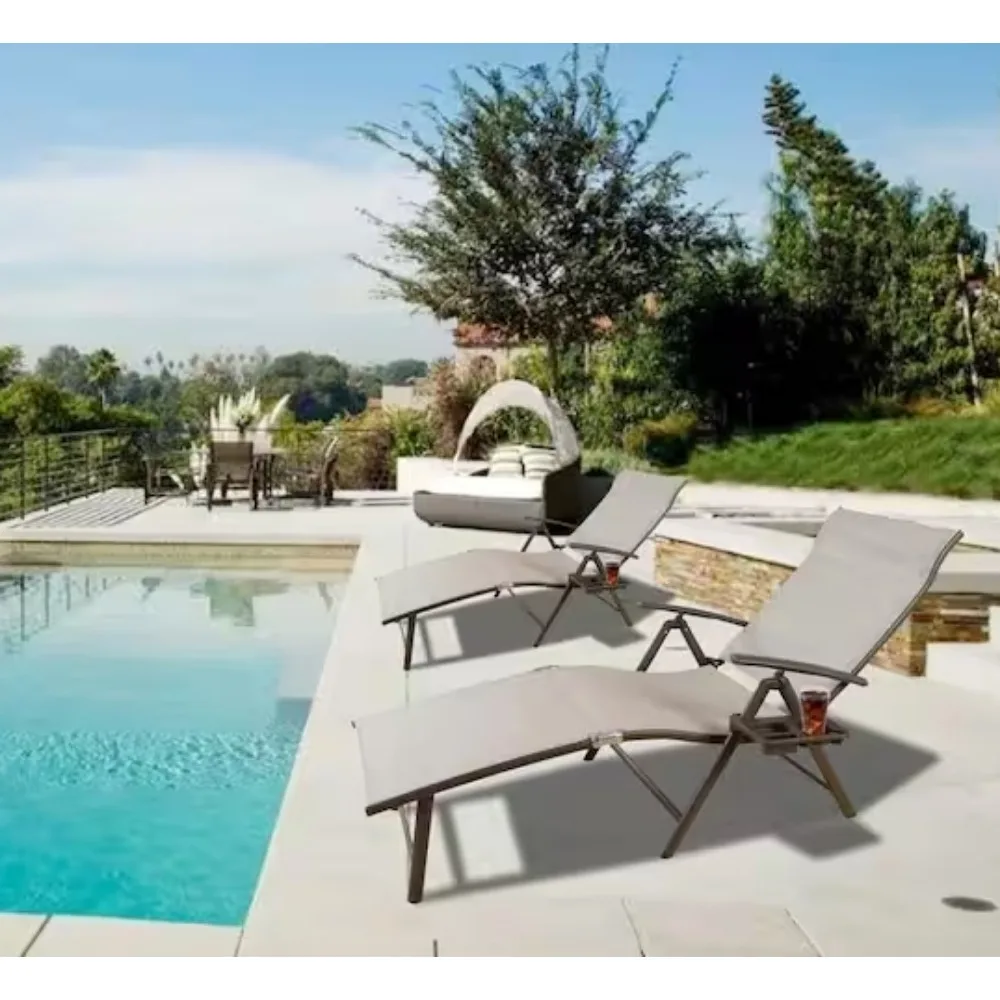 Chaise longue da esterno, set di 2, regolabile, 8 posizioni, senza assemblare, perfetta per la spiaggia