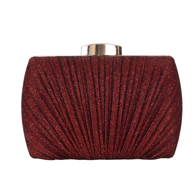 Women\'s pleated Clutch Evening Bag Lady Wedding Party Purses Fashion wine Red chain Shoulder Handbag Female Crossbody Purse B577