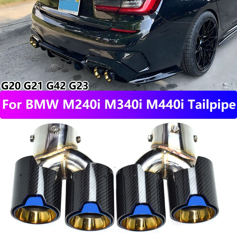 For 2019+ BMW G20 G21 M340i G42 440i G22 M240i Exhaust Pipe Upgrade Carbon Fiber Black M LOGO Muffler Nozzle Exhaust Head