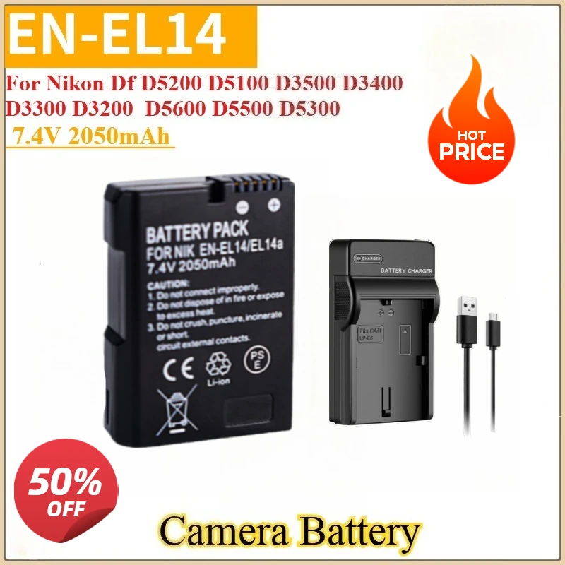 

New Replacement Camera Battery EN-EL14a EN-EL14 7.4V 2050mAh For Nikon Df D5200 D5100 D3500 D3400 D3300 D3200 D5600 D5500