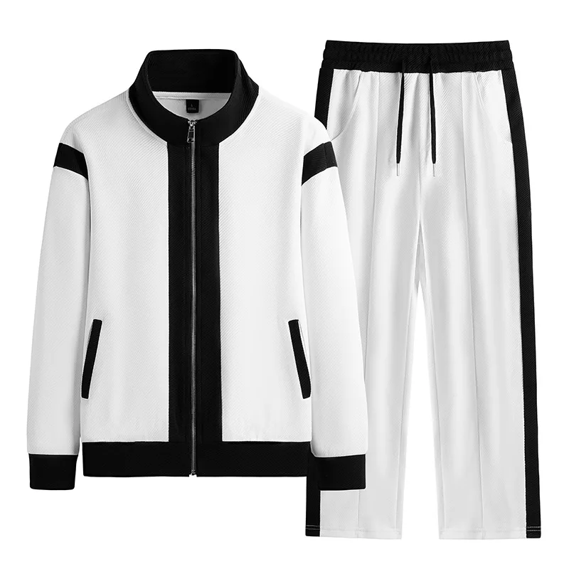 Ensemble de survêtement coréen pour homme, veste et pantalon, deux pièces, pour le jogging et la course, style patchwork, qualité supérieure