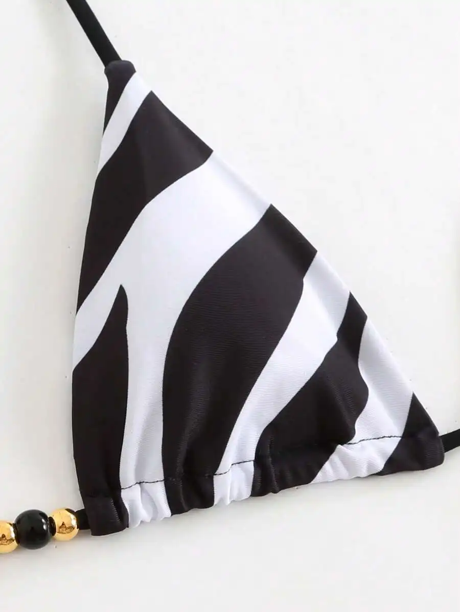 

Women Zebra Print Triangle Bikini Top Beach Swimwear Summer Vacation
