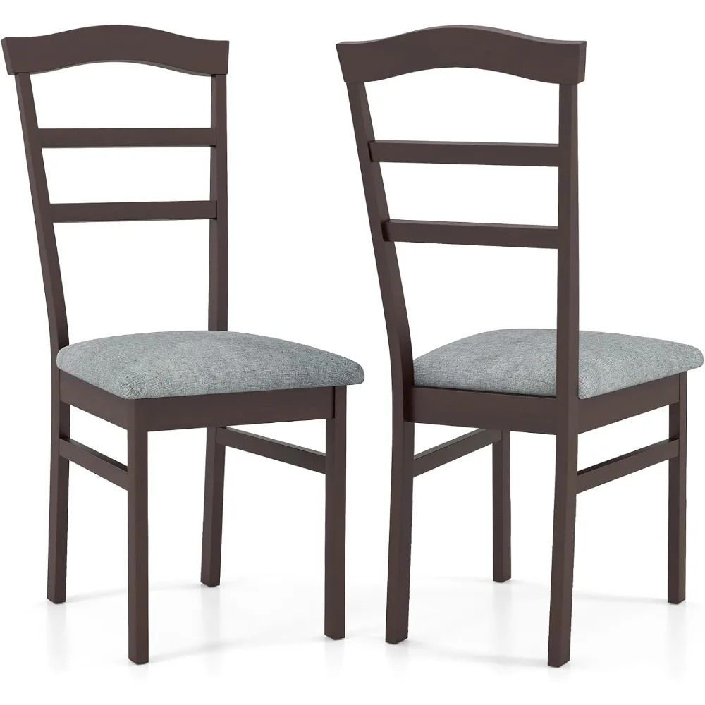 

Wooden Dining Chairs Set of 2, Upholstered Kitchen Chair w/Rubber Wood Frame, Linen Fabric Padded Seat, High Curved Back