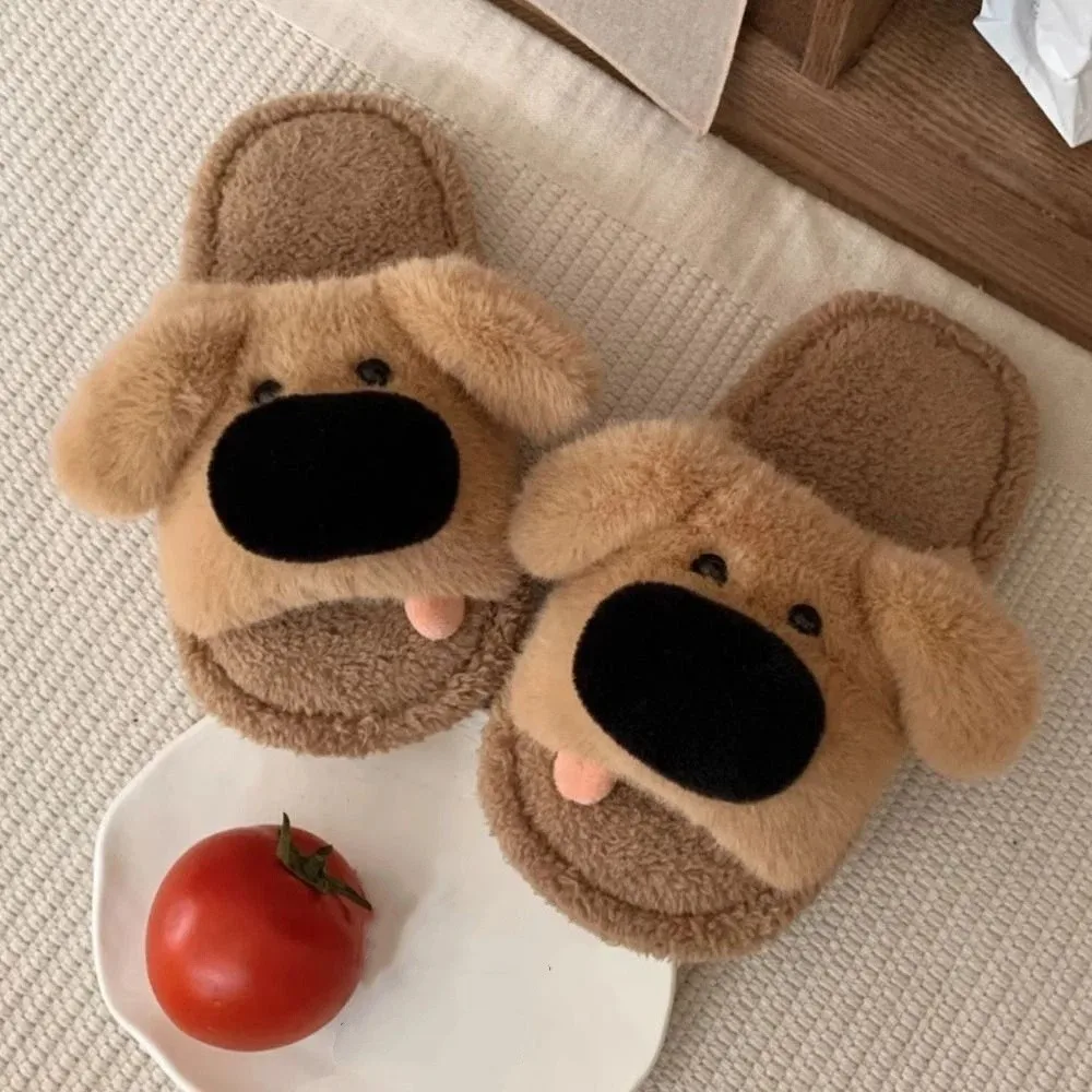 عارضة آذان طويلة الكلب النعال الشتاء لينة الكرتون فروي النعال رشاقته الدافئة المضادة للانزلاق المنزل أحذية قطنية النساء #2