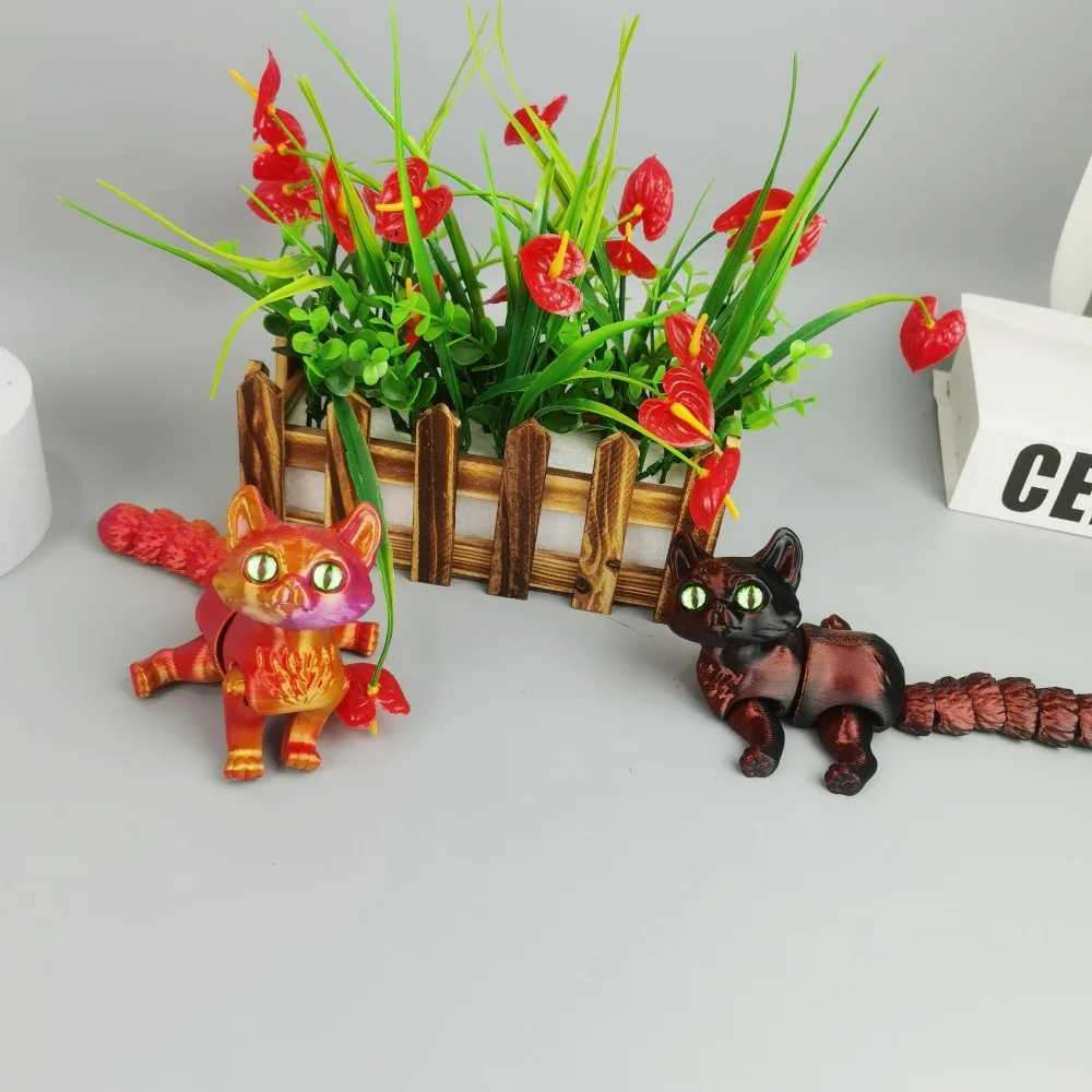 ثلاثية الأبعاد الطباعة الكرتون القط الديكور مضحك محاكاة لطيف القط زخرفة المفاصل المنقولة الإبداعية سطح المكتب التماثيل هدية تزيين المنزل #3
