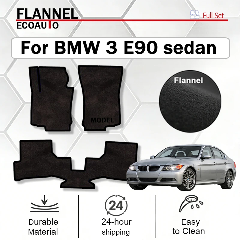 ECOAUTO Velours-Fußmatten vorne für BMW 3 E90 Limousine (2004 2005 2006 2007 2008 2009 2010 2011) - Schwarz