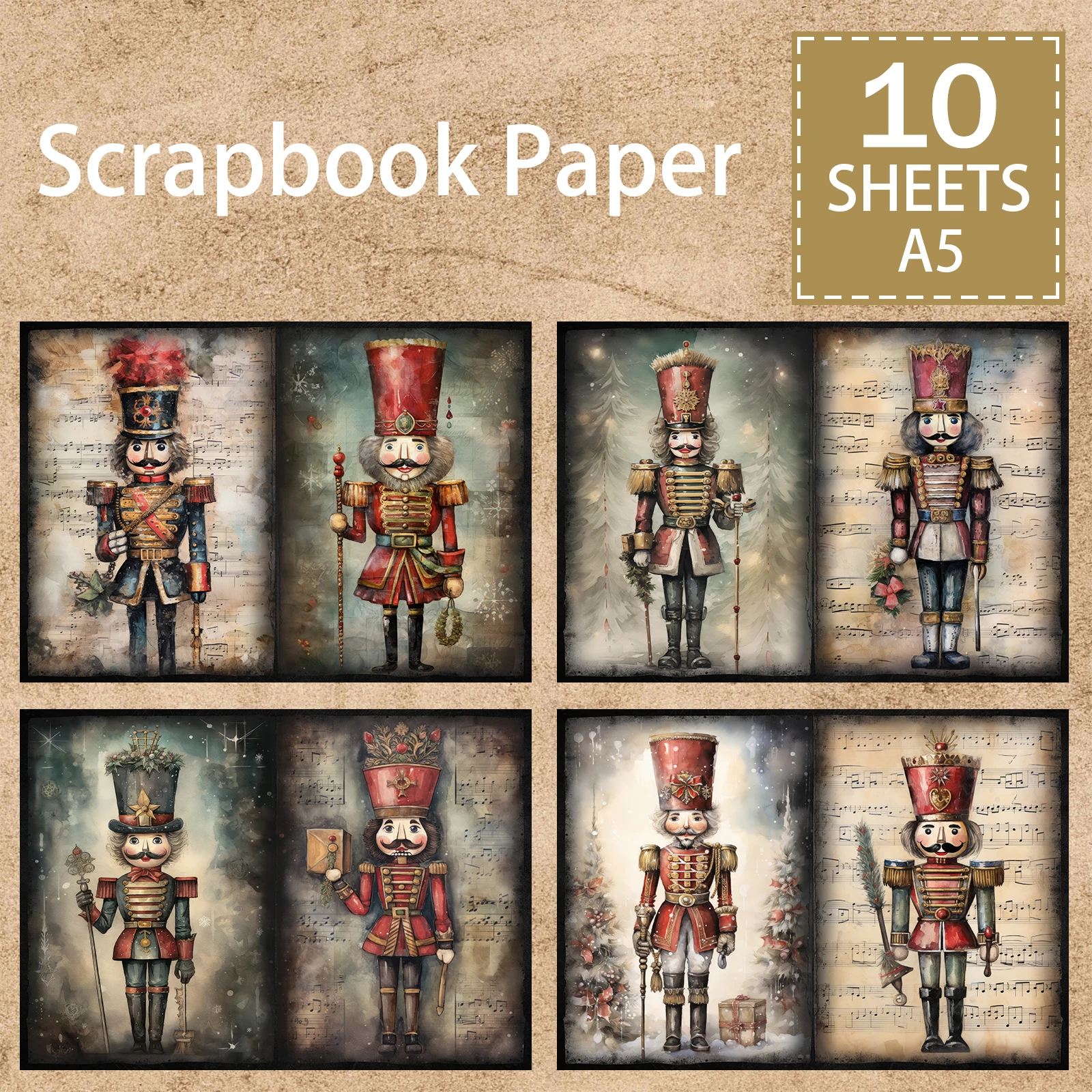 10 Sheets A5 Size Christmas Nutcracker Soldiers Background Vintage Grunge Journal Planning Scrapbooking