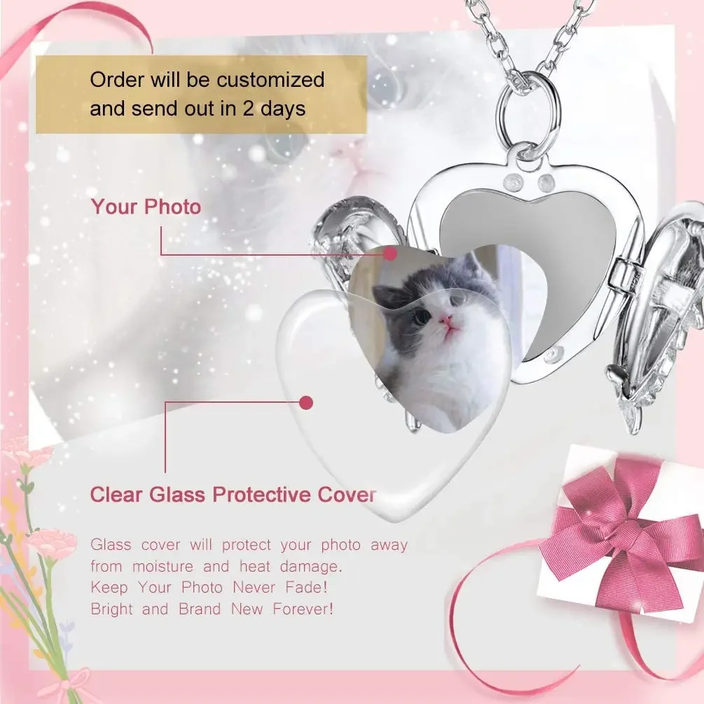 Imagem -04 - Prosilver Asas de Anjo Coração Medalhão Pingente Personalizado Foto Texto 925 Prata Esterlina Colares para Meninas Femininas Pyp15057