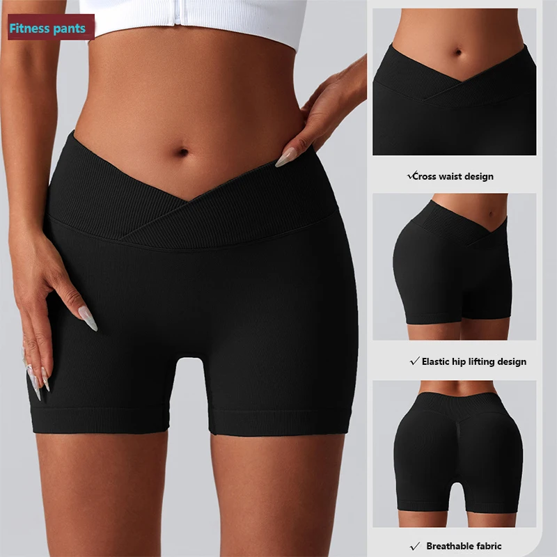 

Женские спортивные шорты с высокой талией, эластичные тонкие шорты с V-образным вырезом на талии, леггинсы, женские бесшовные шорты для бега, фитнеса, вентилируемые колготки