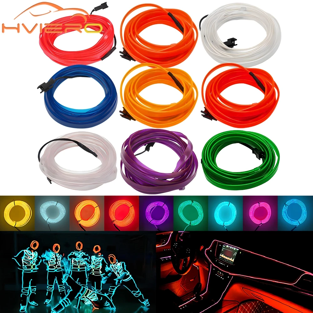 5M Universal Car Interior Lighting White LED Strip Decoration Garl and Wire Rope Tube Line Flexible Neon Lights with USB Drive