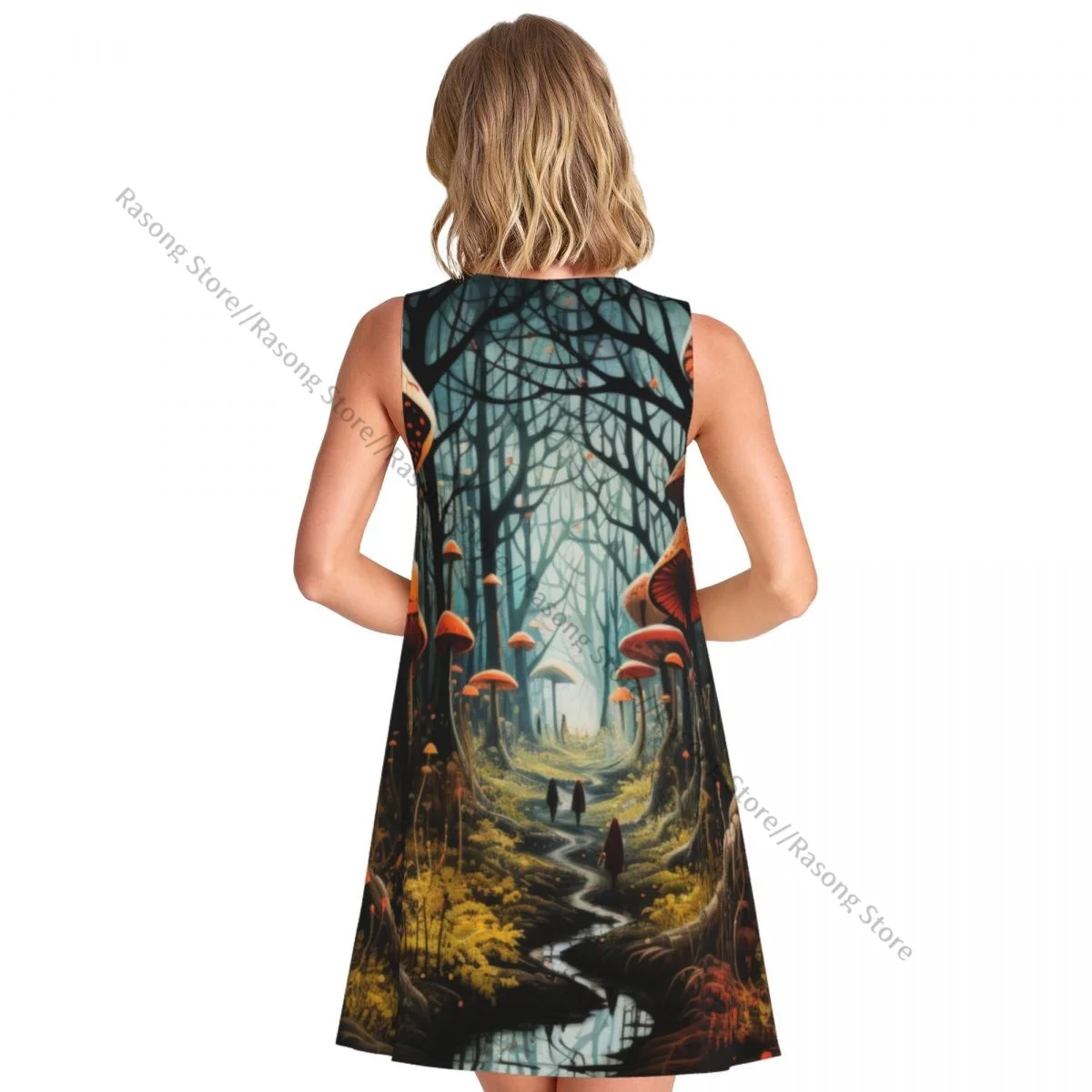 فستان نسائي صيفي كاجوال فساتين تي شيرت لتغطية الشاطئ فستان بدون أكمام على شكل فطر الغابات
