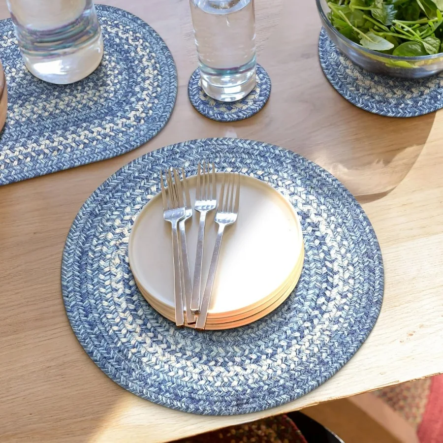 

Denim Jute Woven Round Placemats Set of 6 15 for Country Coastal Dining Rooms Vibrant Blue Table Mats with Rustic Charm Durable