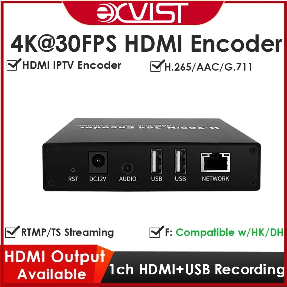 

H.265 4K HDMI Encoder with Loopout & Dual USB2.0 Recording & Playback ONVIF/HK Compatible IPTV YouTube Facebook Streaming