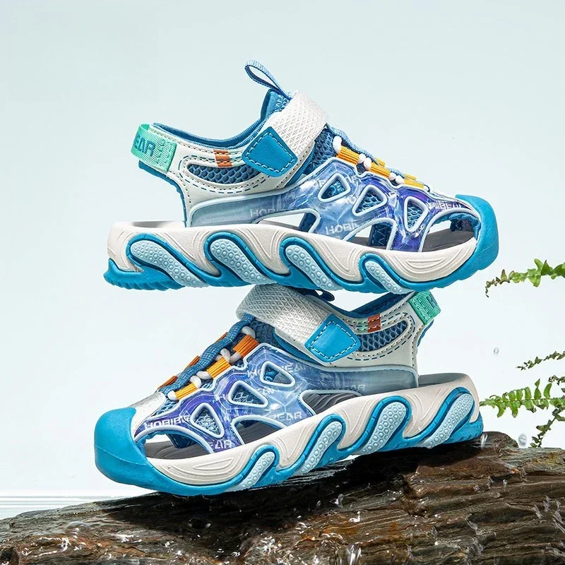 Children Sandals Boys Fashion Hook&loop Sandals Breathable Beach Shoes for Kids Thick Bottom Comfort Walking Shoes