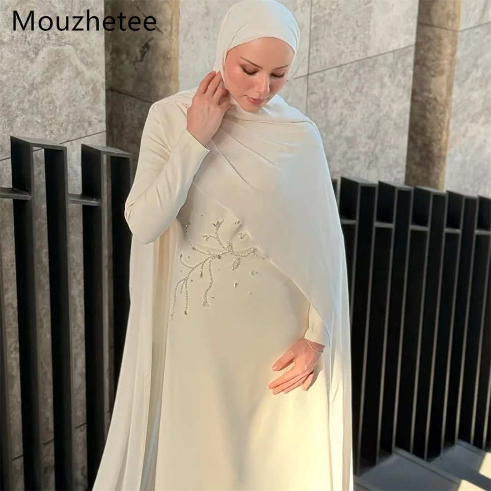 

Mouzhetee A-Line Long Crystal Prom Dresses Formal Gowns for Women Simple O-Neck Long Sleeve Evening Dress Customized 2025