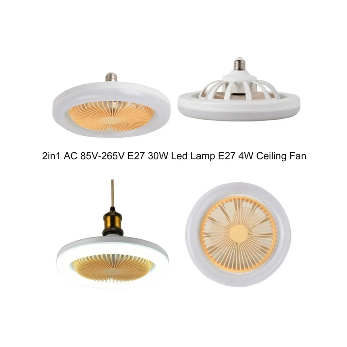 

30W Ceiling Fan with Lighting Lamp E27 Converter Base with Remote Control for Bedroom Living Home White+Gold