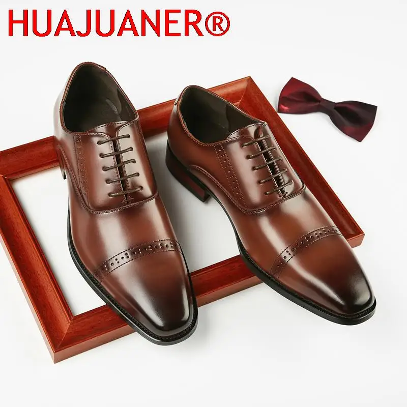 2026 Fashion Oxford Black / Brown Brogue Shoes Men Formal Wedding Shoes Genuine Leather Office Business Shoes Mens Dress Shoes