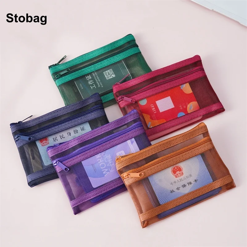 

StoBag 20pcs Color Transparent Mesh Zipper Bag Double-layered for Card Pen Stationery Packaging Student Storage Portable Pouch