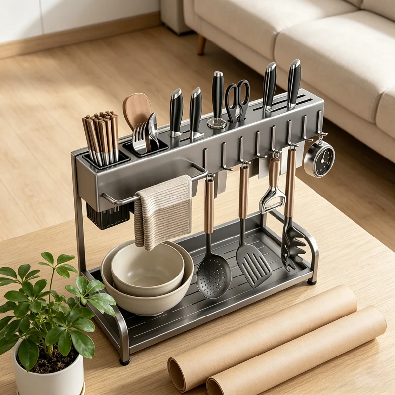 

AOLIVIYA Chinese Style Knife Organizer Kitchen Integrated Chopstick Holder Scissors Cleaver Storage Rack A672539
