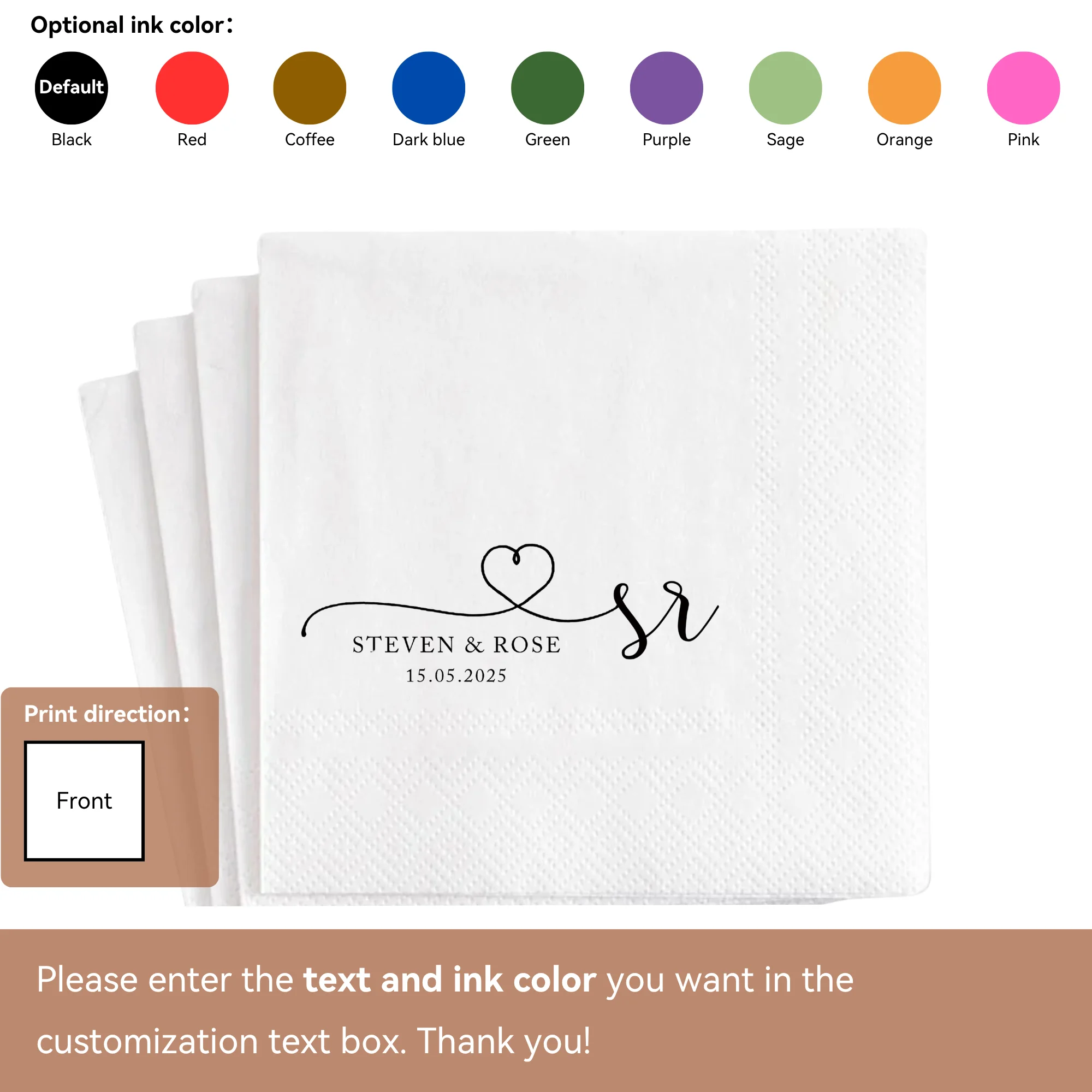 Personalisierte Hochzeits-Papierservietten, 20–500 Stück, individuelle Monogramm-bedruckte Servietten für Hochzeit, Cocktailparty, Jahrestag, Dekoration – Detail 10