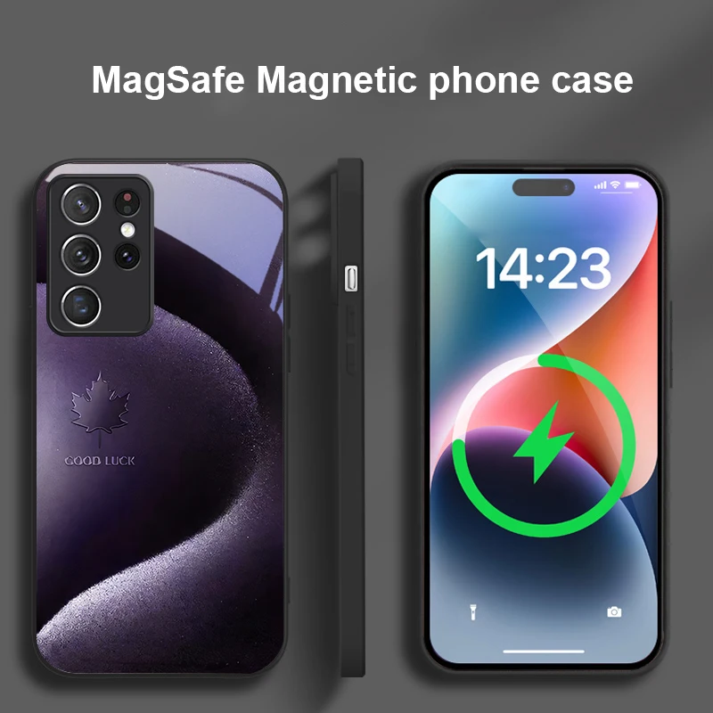 Простые линии кленовых листьев для Samsung S25 S25 Edge S25Ultra S8 9 10 20 S21 Pro 22 Plus S23 FE S24 Ultra Magsafe Glass Phone Case
