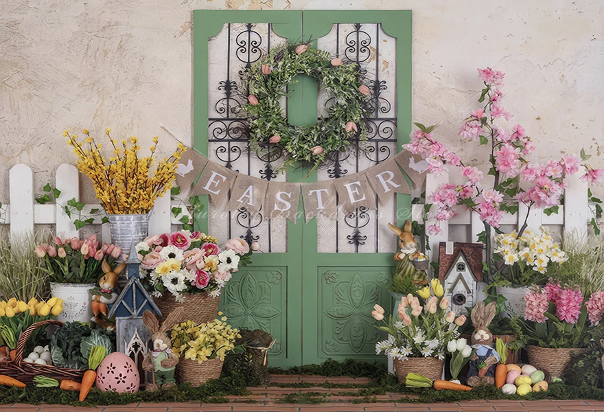 Easter Bunny Cottage Backdrop Kids Baby Cake Smash Photography Props Child Adult Birthday Photoshoot Backgrounds