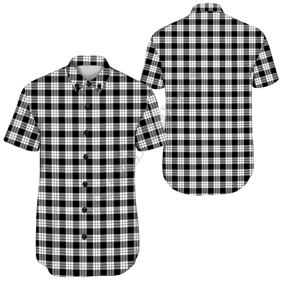 MacFarlane Black&White Tartan Short Sleeve Shirt 3D Printed  hawaii Shirt Men For Women Tee hip hop shirts