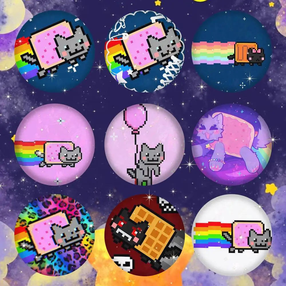 N-Nyan C-Cat Snap-in Pins Cartoon Character Round Creative Brooches For Backpack Accessories Jewelry Gifts