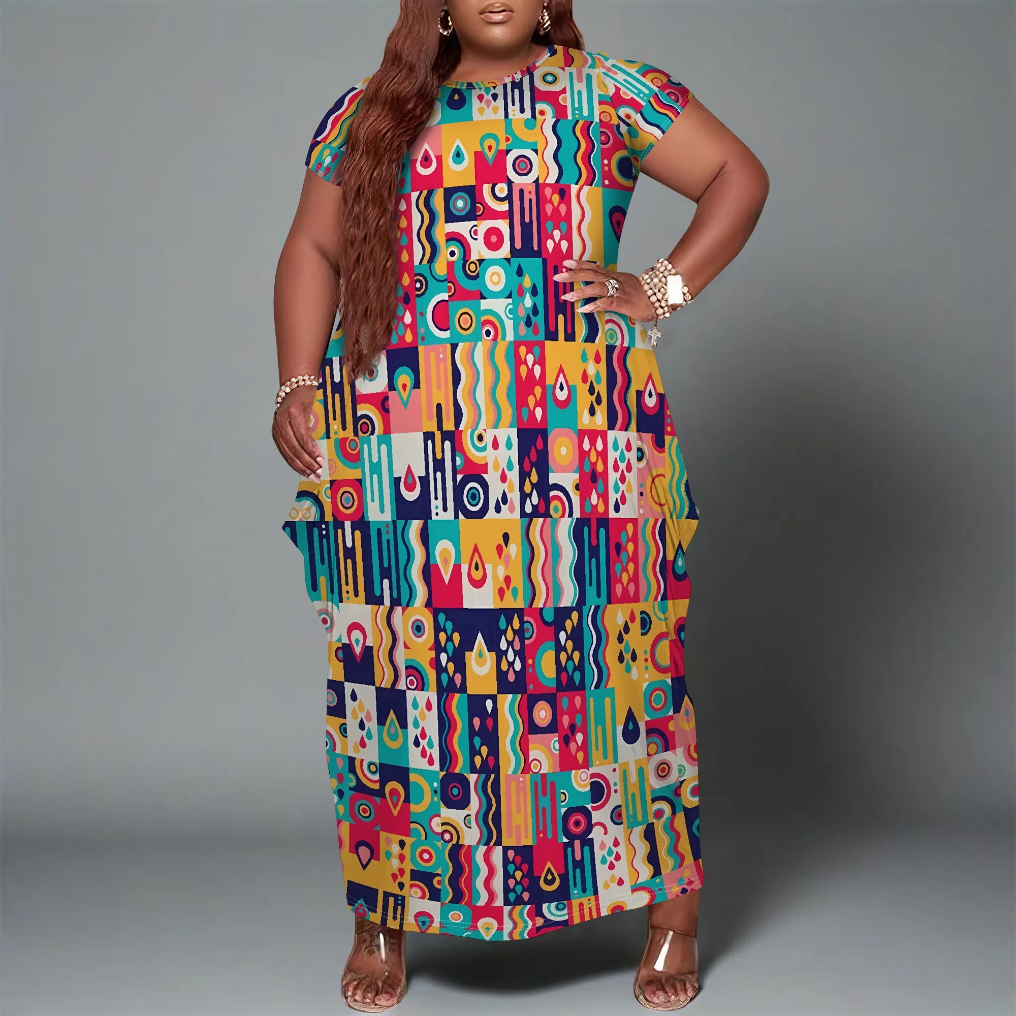 

Women's Olive Green Floral Plus Size Dress with Pockets Polyester Casual Summer Earthy