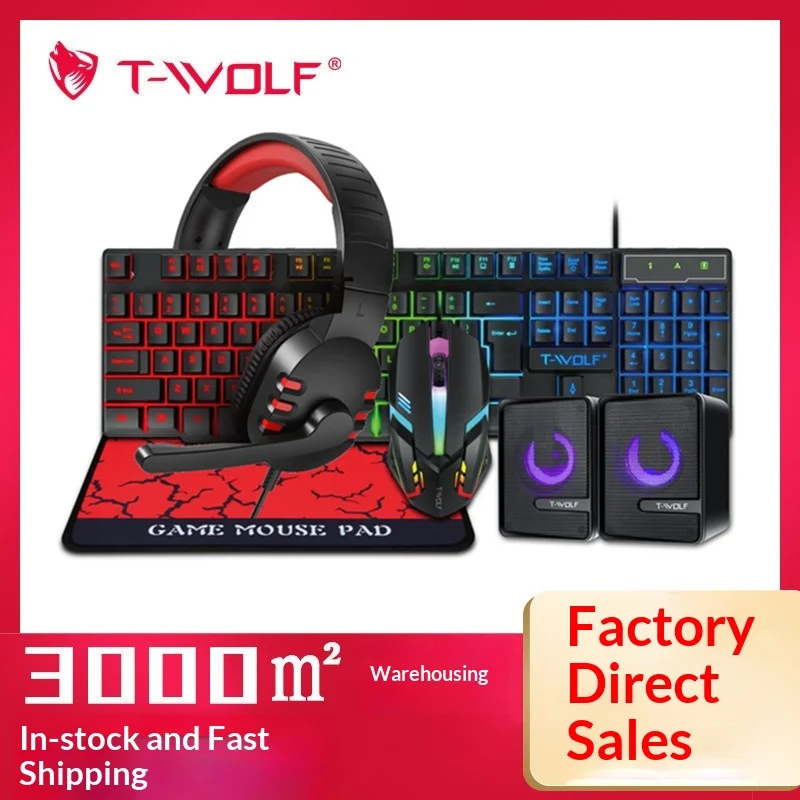 Bestseller T-Wolf Tf850 5 In 1 Rgb Backlit Gaming Combo Keyboard Mouse Headphone Speaker Mouse Pad For Pc Laptop E Sports Gamers