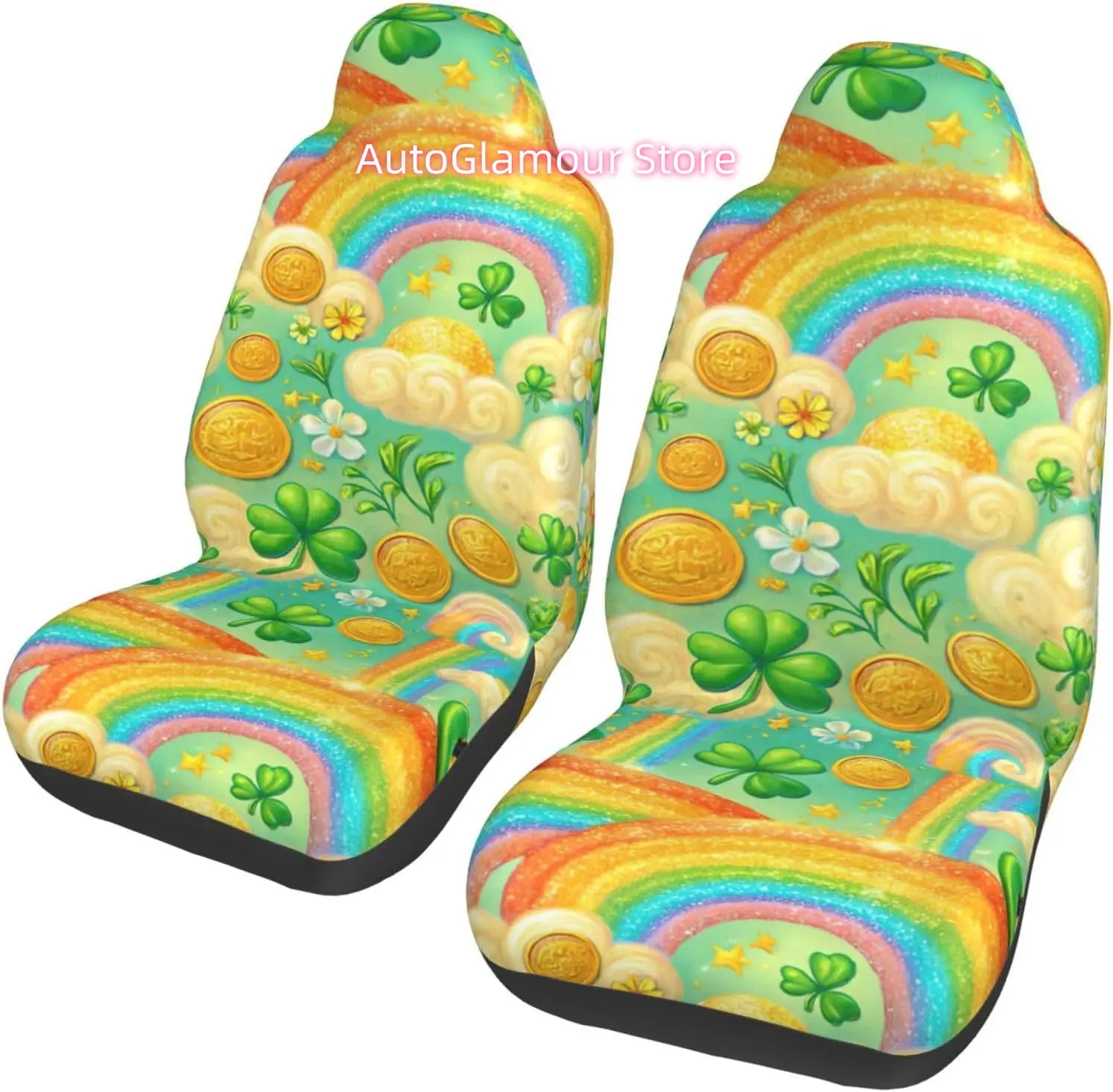 

St. Patricks Day Rainbow Car Seat Covers Set of 2, Irish Holiday Non-Slip Front Car Seats Protector Covers Universal for Most Ca