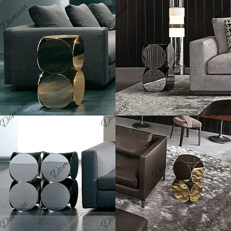 Italian Minimalist Round Sofa Side Table Living Room Small Coffee Table Stainless Steel Silver End Table