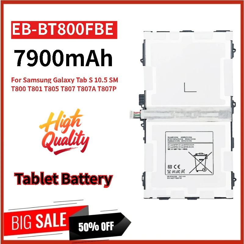 

High Quality EB-BT800FBE Tablet Battery 3.8V 7900mAh For Samsung Galaxy Tab S 10.5 SM-T800 T805C T801 T805 T807 T807A Brand New