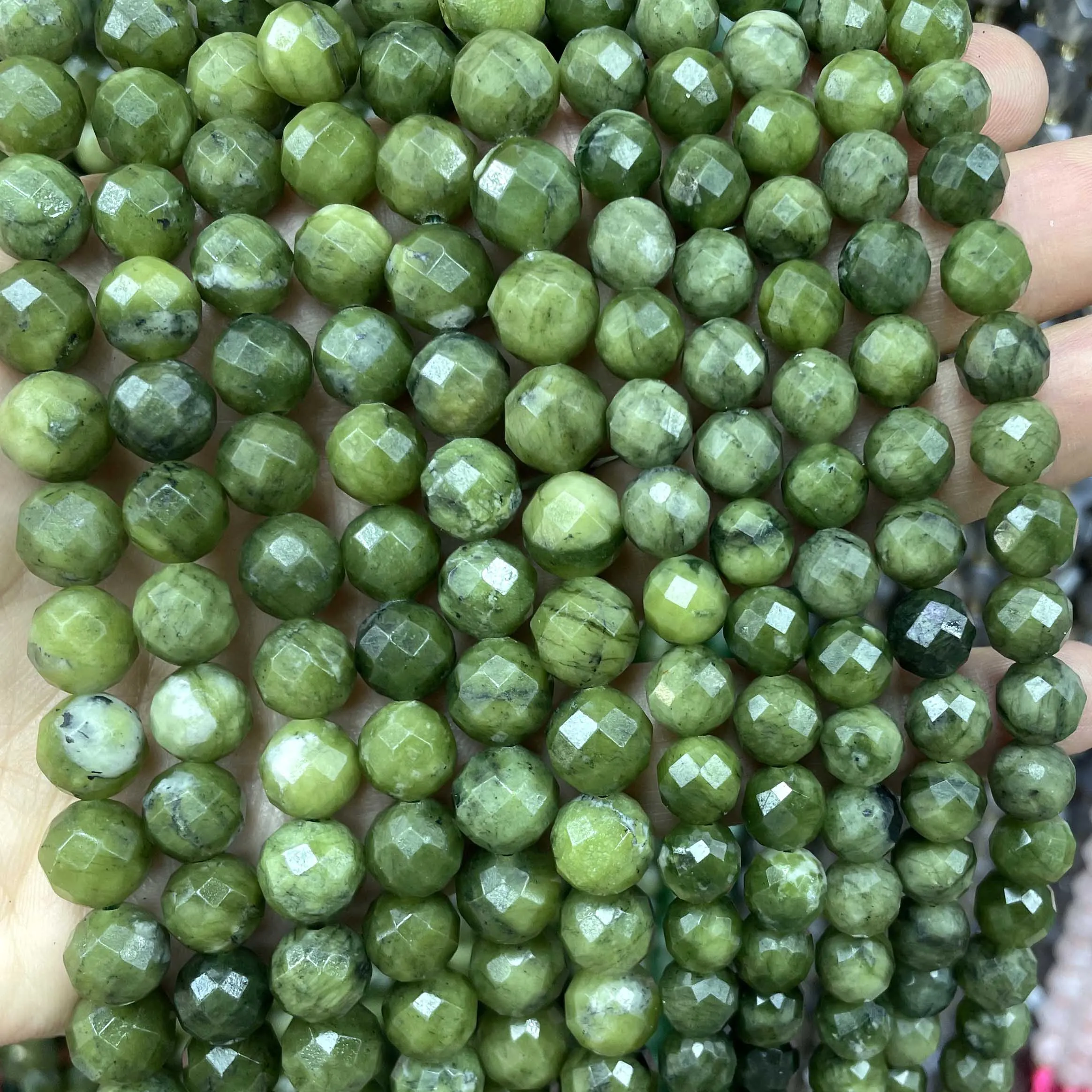6 8 10 مللي متر الحجر الطبيعي الأوجه الأخضر Jades فضفاض خزر عازل لصنع المجوهرات سوار ذاتي الصنع إكسسوارات عقد 7.5 بوصة
